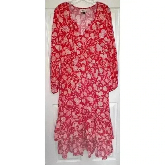 NWOT Universal Thread XL Orange/White Floral Dress Ruffle V-Neck, Layered Bottom - Picture 1 of 11